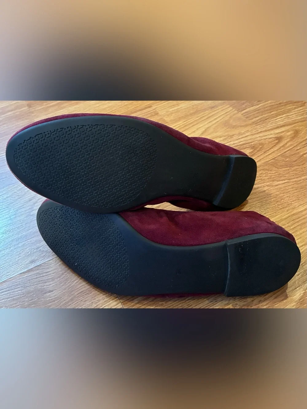 Tory Burch Wine Suede Logo Ballet Flats